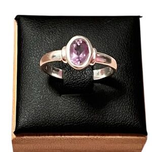 Artisan Made Sterling Silver Genuine Amethyst Solitaire Ring Size 8.25